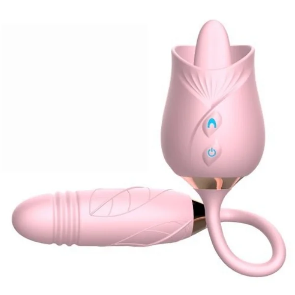 pink tongue flower rose toy with dildo