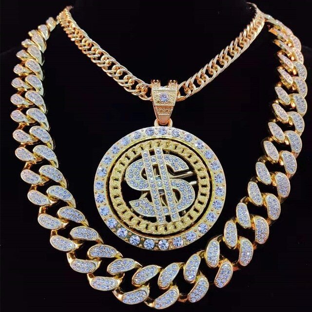 YOY-Men Hip hop rotatable Dollar Pendant Necklace