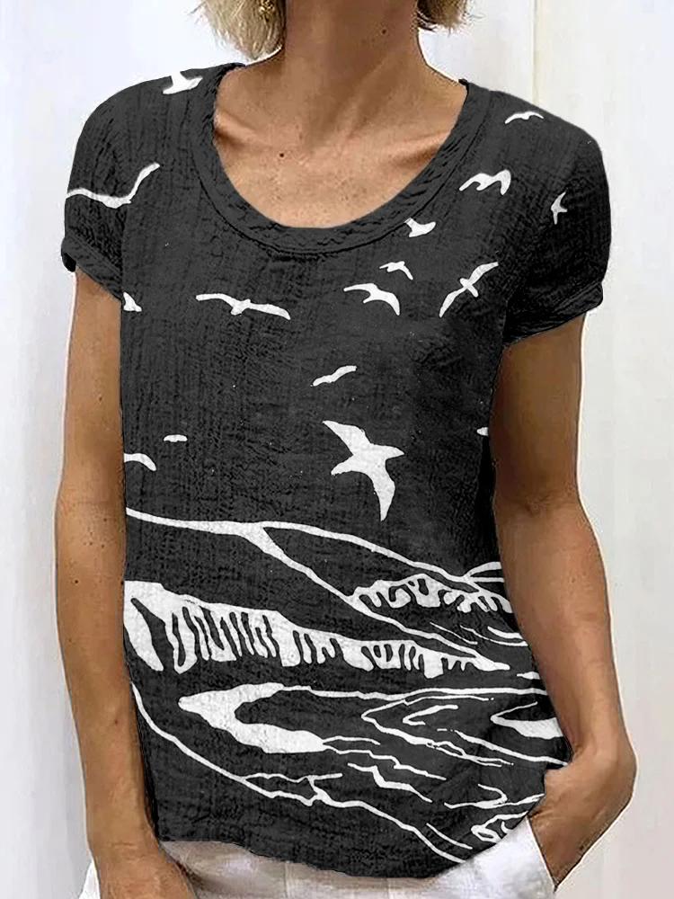 Coastal Lino Art Linen Blend Cozy Shirt