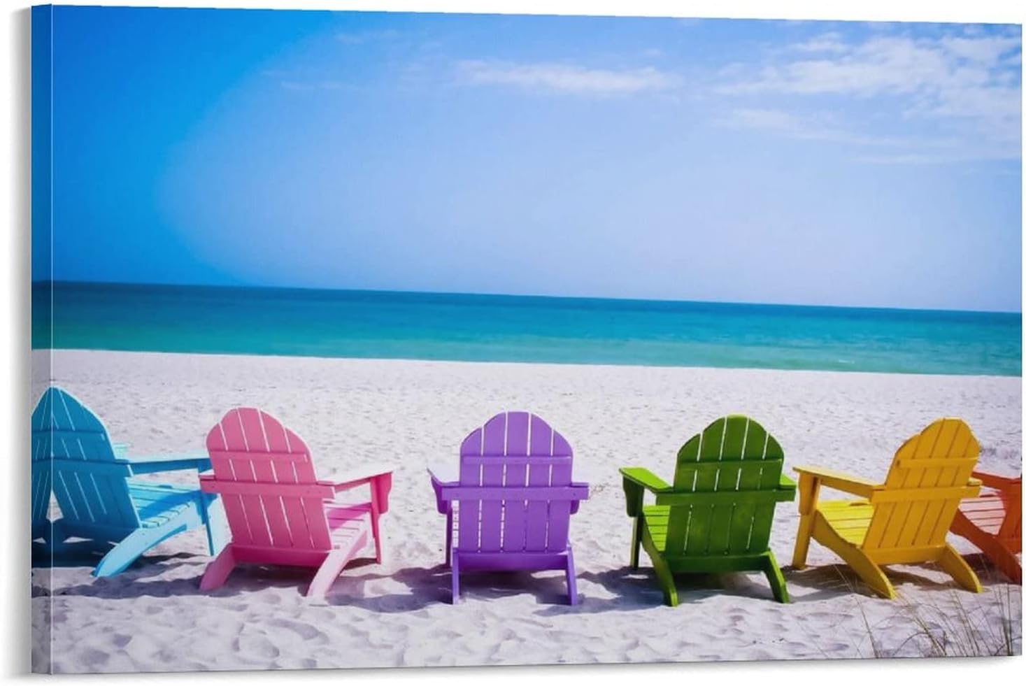 Room Posters Living Room Beach Canvas Wall Art, Blue Ocean and Colorful Chair Picture Print Decorati Canvas Painting Wall Art Poster for Bedroom Living Room Decor 24x36inch(60x90cm) Frame-Style 24x36inch(60x90cm)