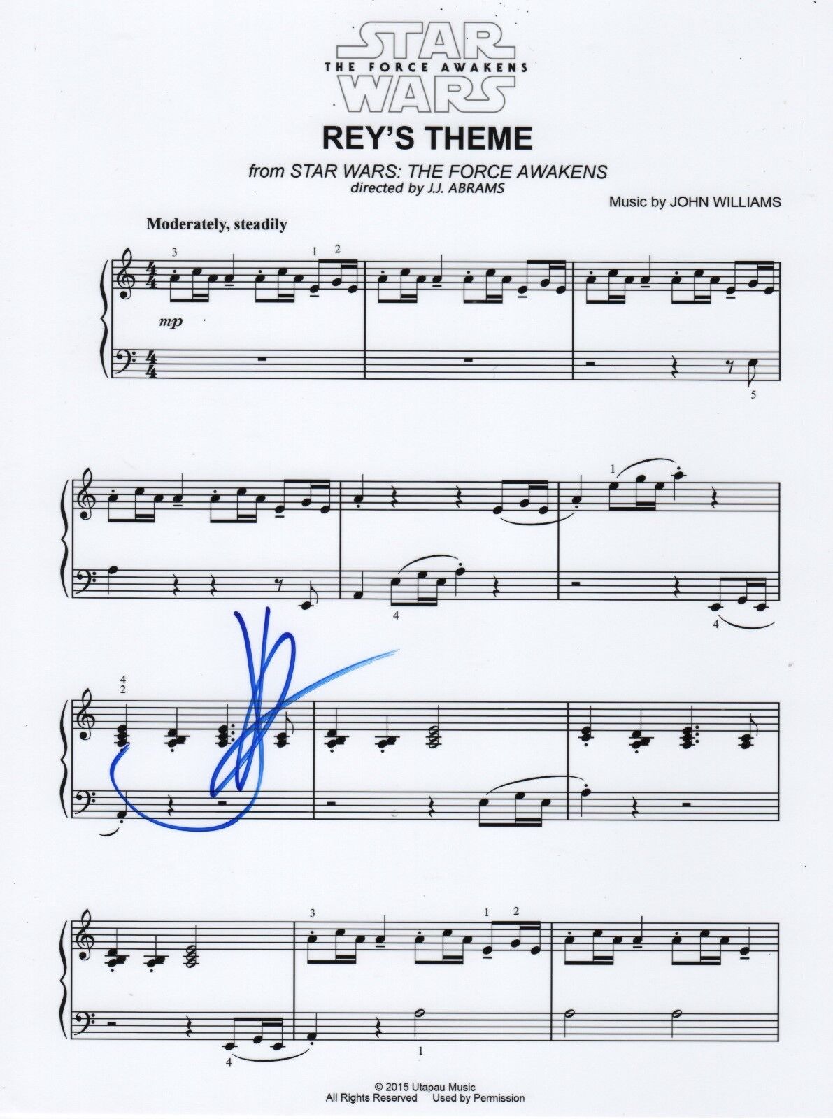 J.J. Abrams SIGNED Star Wars Rey's Theme music sheet COA Force Awakens director