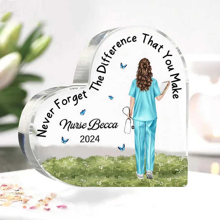Acrylic Heart Keepsake Custom Text & Date Ornament Gifts for Nurses - Never Forget The Difference That You Make