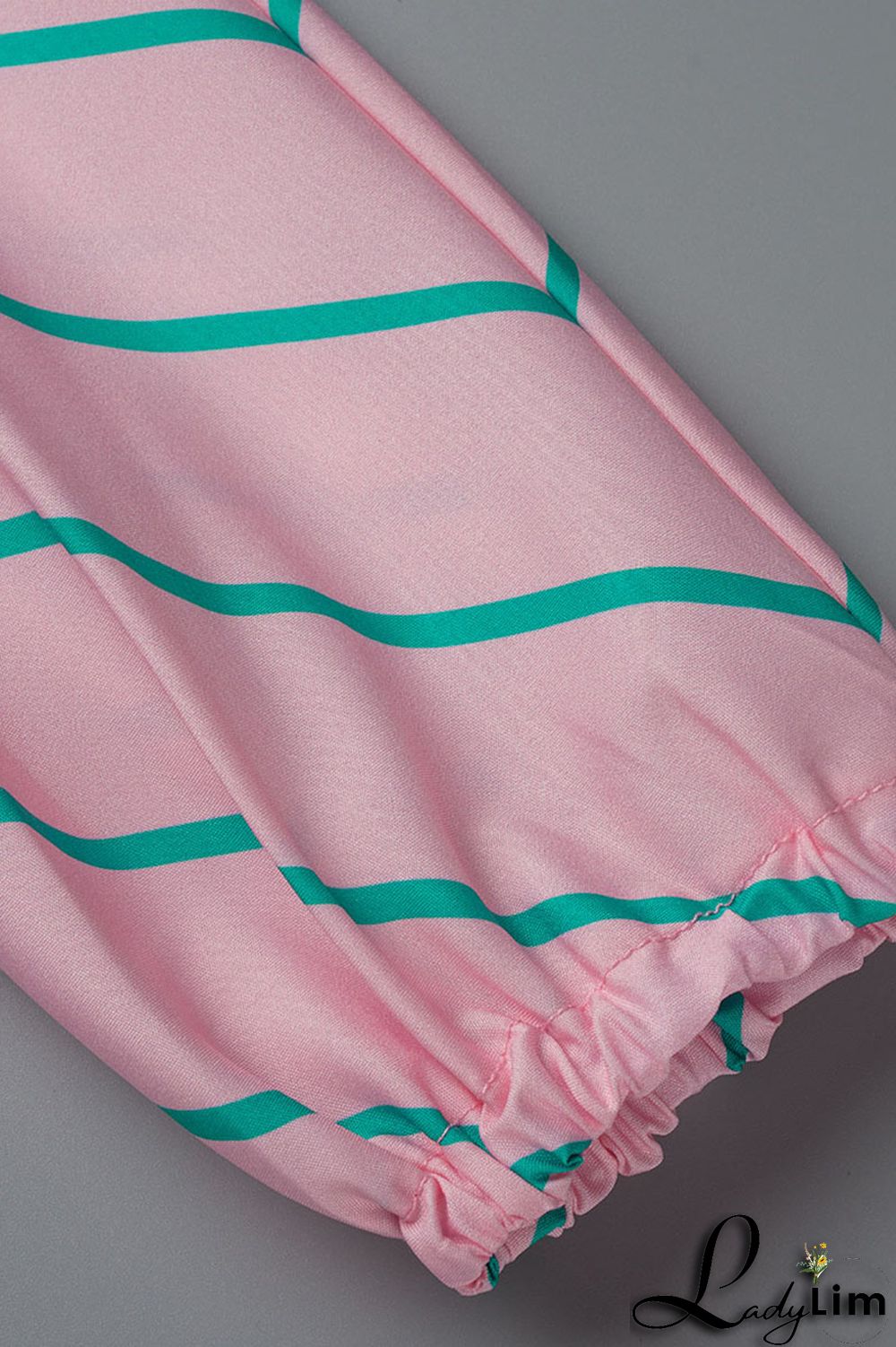 Pink Fashion Striped Print With Belt Turndown Collar Shirt Dress