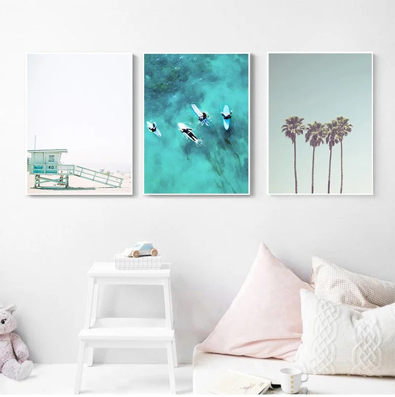 California Print Set Surf Wall Art Canvas Painting Beach Posters Surfboard Prints Coastal Decor Paintings for Living Room Wall