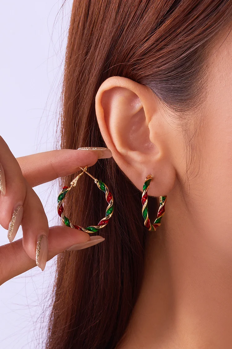 Christmas Multicolor Spiral Geometric Hoop Earrings 2024 - Xpluswear