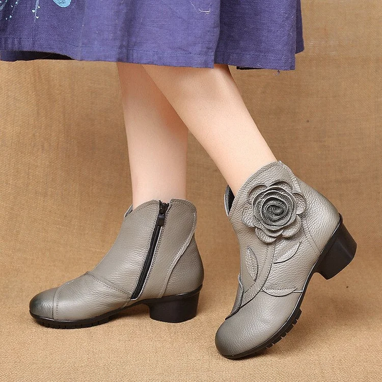 Handmade Women Genuine Leather Cotton Shoes Woman Low Heels Ankle Boots QueenFunky