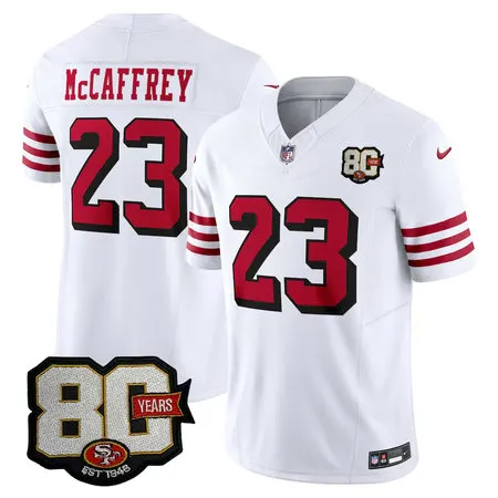 Youth San Francisco 49ers #23 Christian McCaffrey White 80 Anniversary Vapor F.U.S.E. Limited Jersey 0SCB