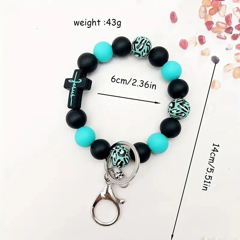 Casual Classic Style Sports Cross Leopard Alloy Wooden Beads Silica Gel Beaded Keychain