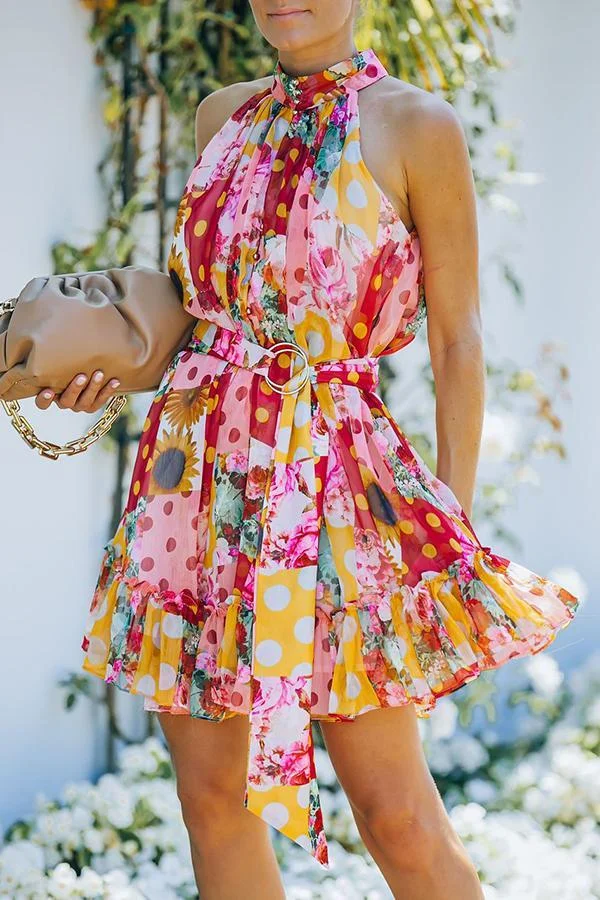 Chase The Sun Floral Print Belted Button Down Dress