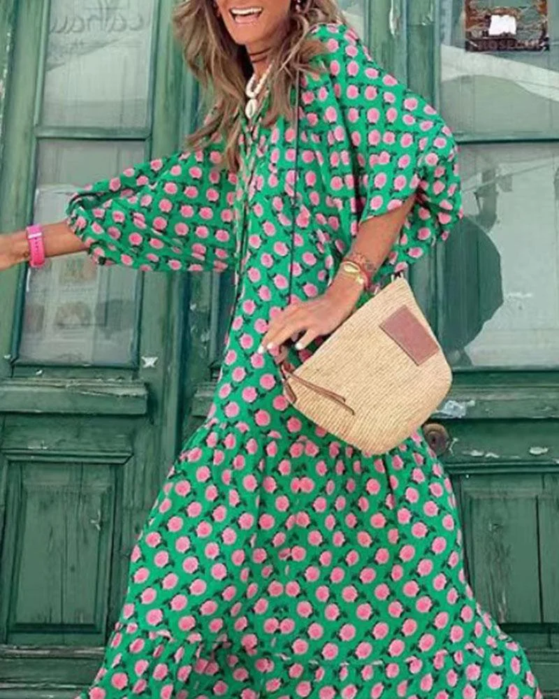 Geometric Collage Bubble Sleeve Dress