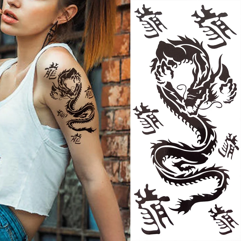 Tribal Scorpion Temporary Tattoos For Women Men Black Dragon Butterfly Henna Tattoo Sticker Fake Thorns Transfer Tatoos Ankle