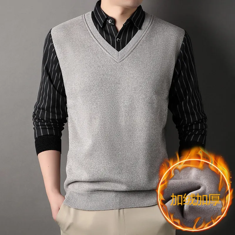 New Winter Men Casual Shirts Collar Sweaters Outwear Twinset Shirts Sweaters Knitted Pullovers Male Winter Fleece Sweaters 4XL