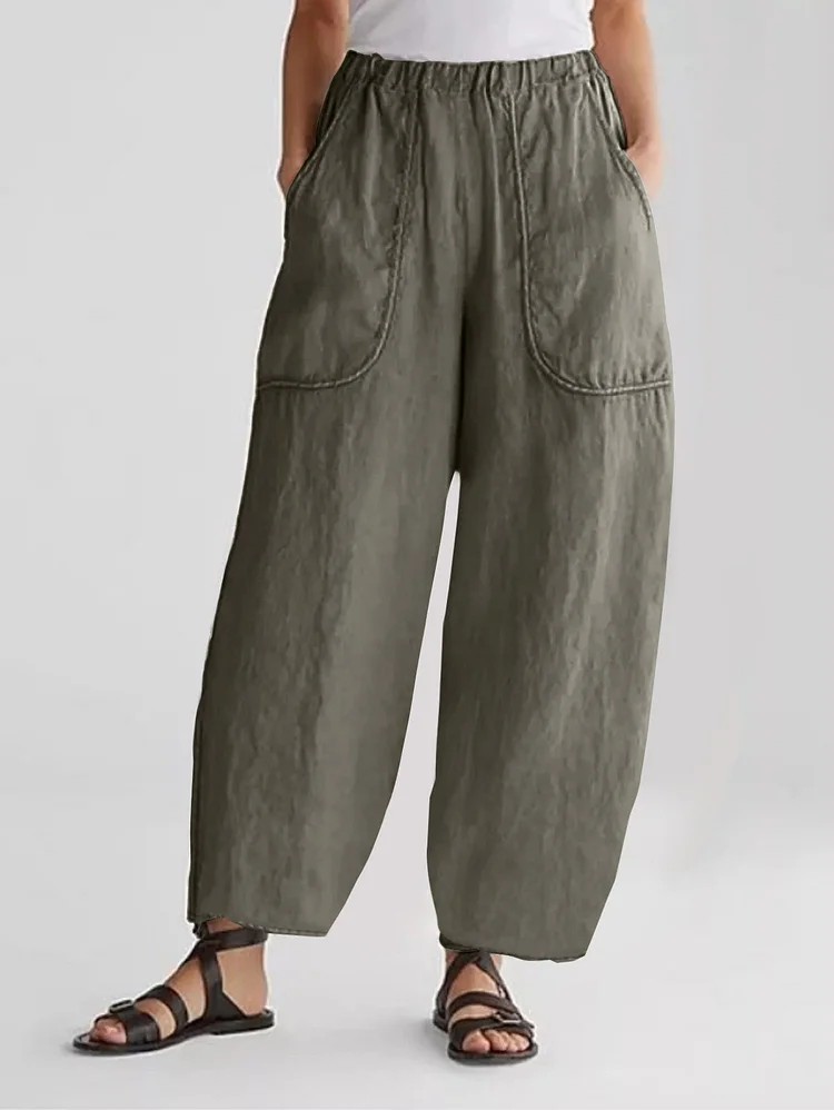 Solid Patched Pocket Pants