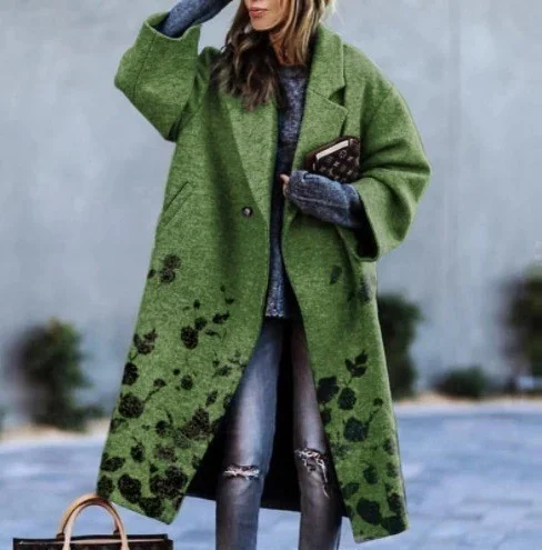 Brownm Brownm New 2025 Autumn Women's Long-Sleeved Collar Coat Prints The Long Coat