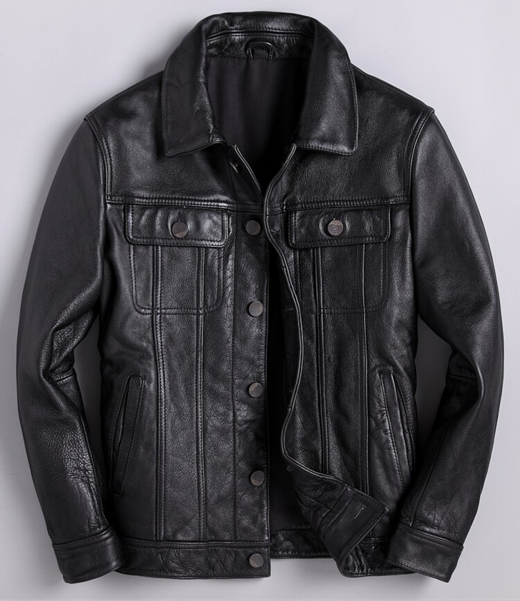 Brand New Mens Genuine Leather Jacket.classic Vintage Style Cowhide Coat.quality Slim Cowboy Leather Clothes