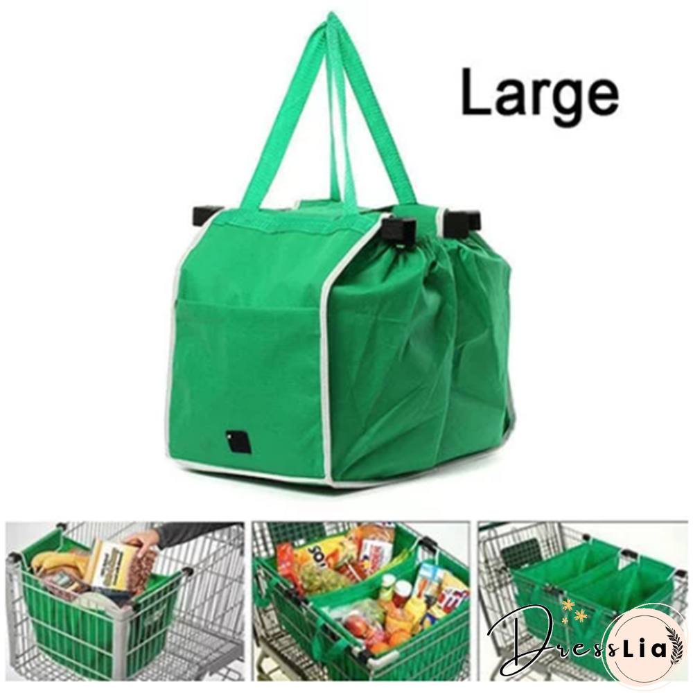 Foldable Tote Bag Grocery Grab Bag Fabric Shopping Carrier Clip-To-Cart Ecofriendly