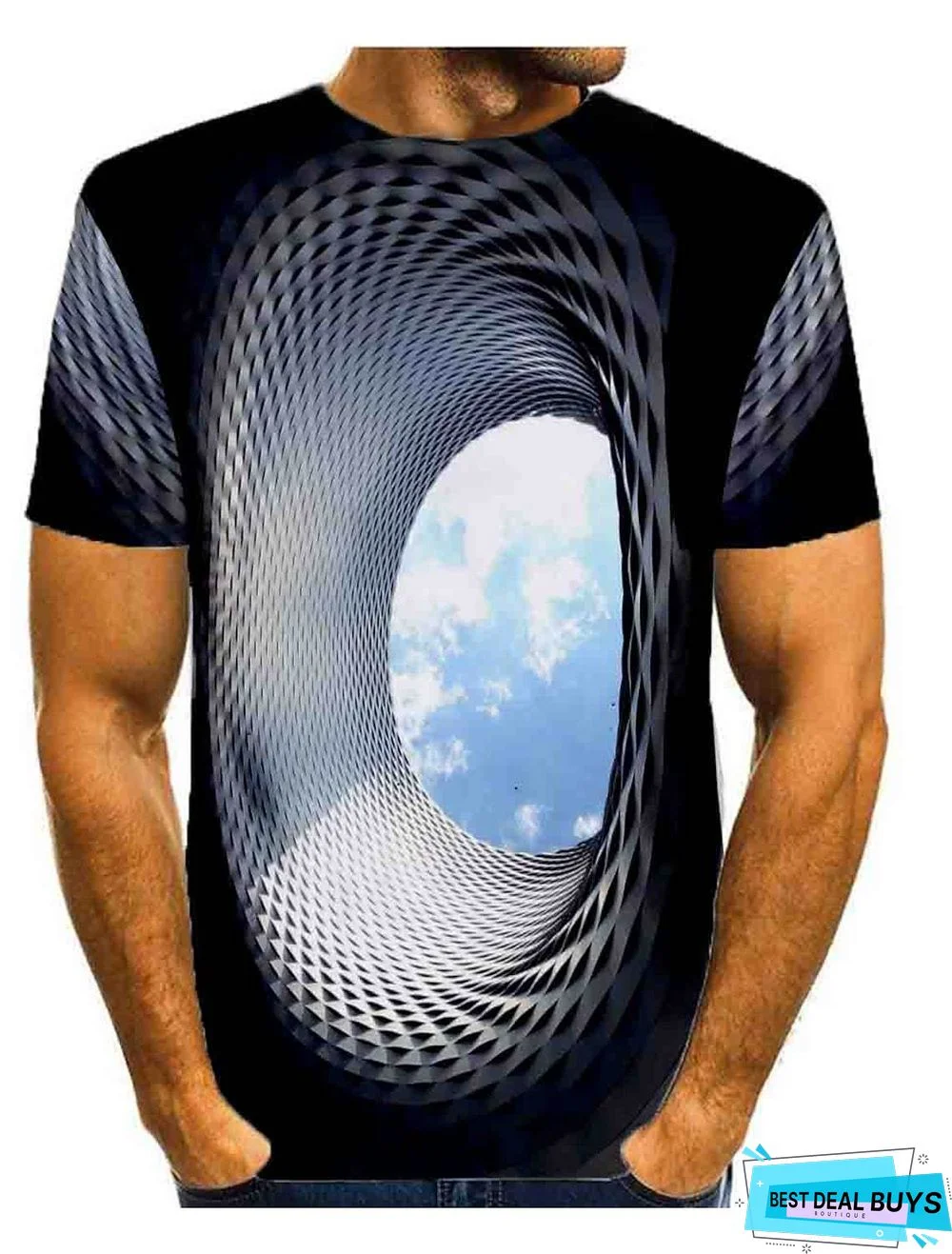 Men's T-shirt Graphic Optical Illusion Print Short Sleeve Daily Tops Basic Round Neck