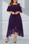 Plus Size Lace Stitching Cold Shoulder Maxi Dresses