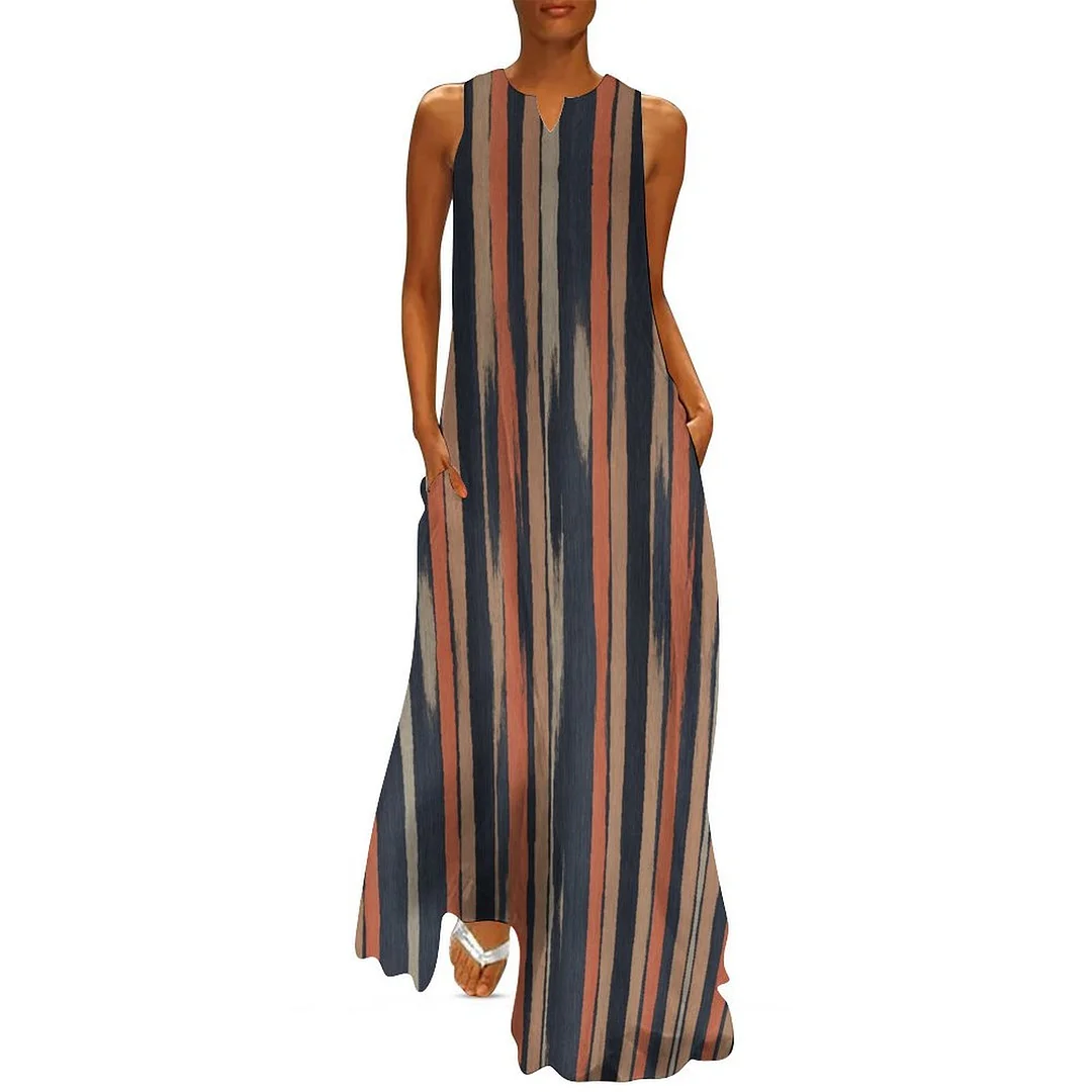 Style & Comfort for Mature Women Plus Size Printed Sleeveless Casual Women Maxi Dress with Pockets in Pattern Striped, Red, Black