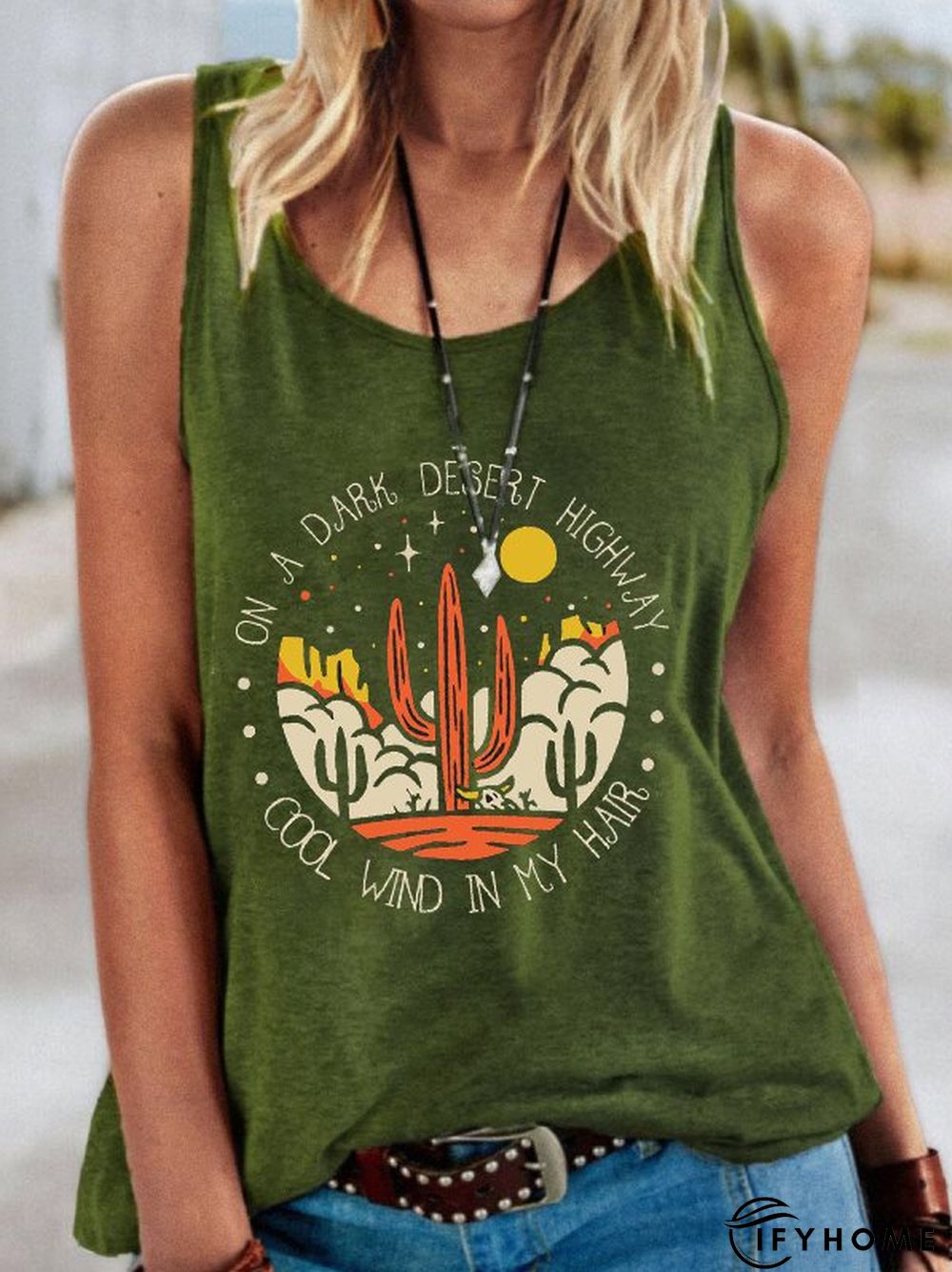 Cartoon Crew Neck Jersey Vacation Tank & Cami | IFYHOME