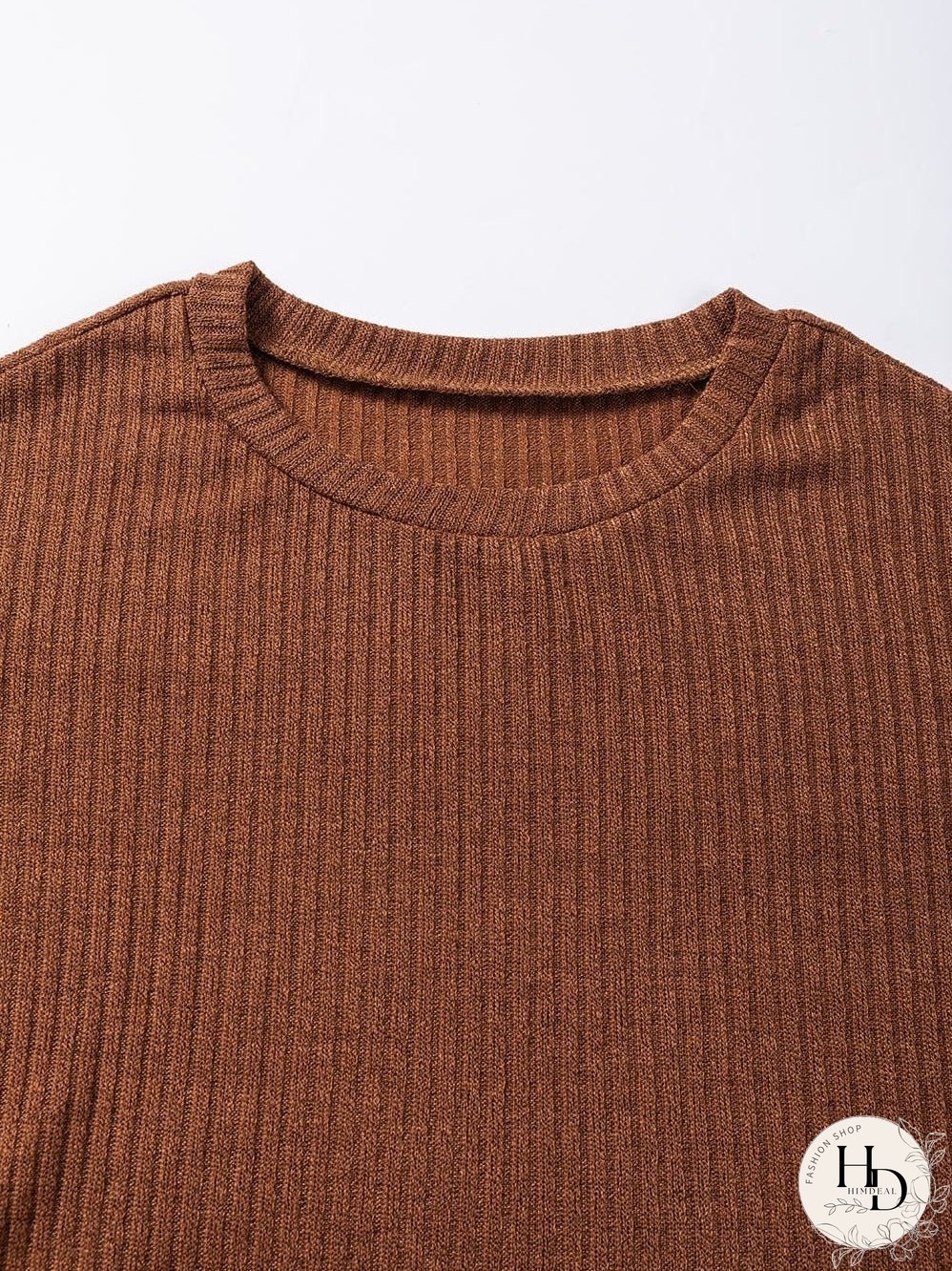 Chestnut Textured Knit Drop Shoulder Ruffled Sleeve Top