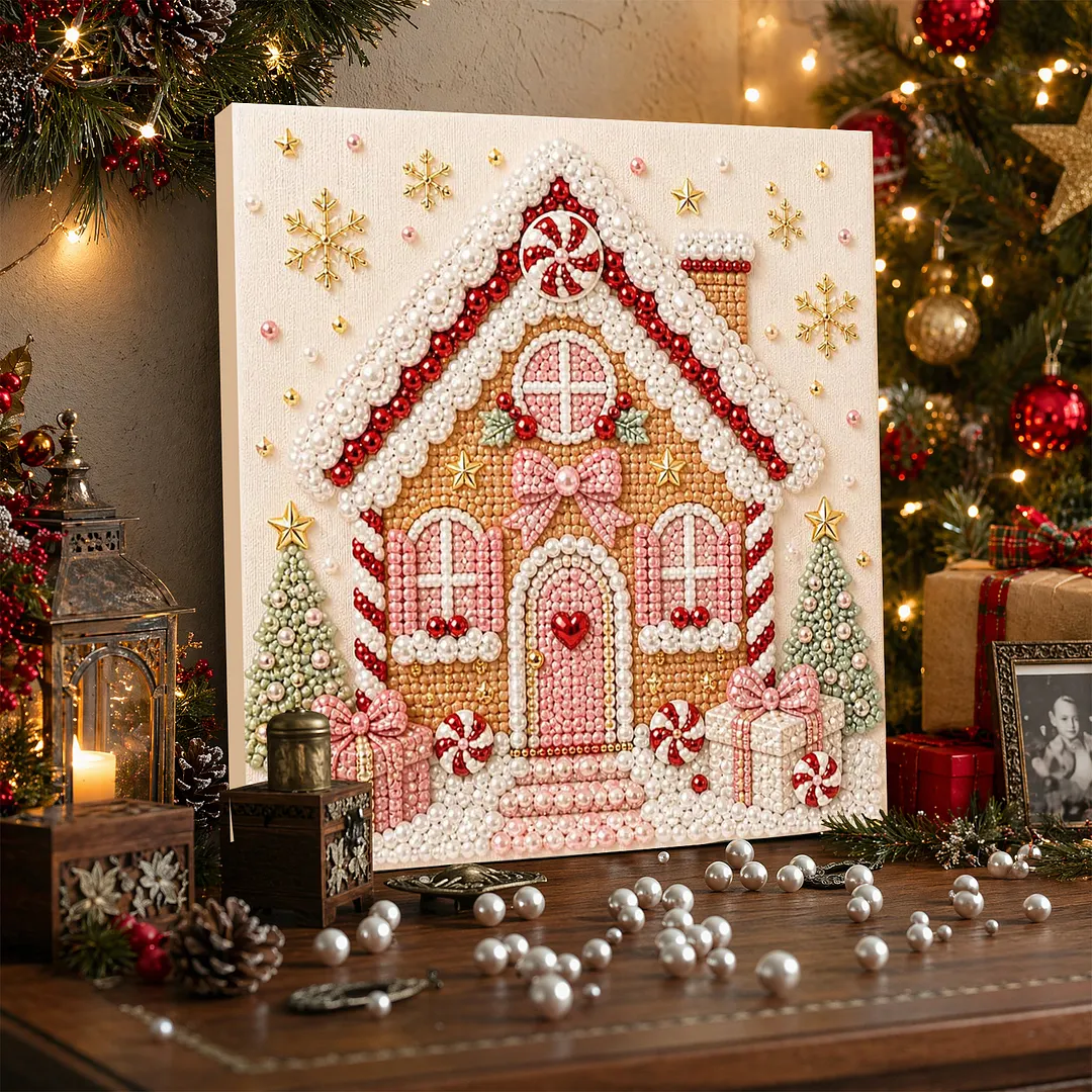 Framed 3D Pearl Painting Set Holiday Gingerbread 7.87x7.87in