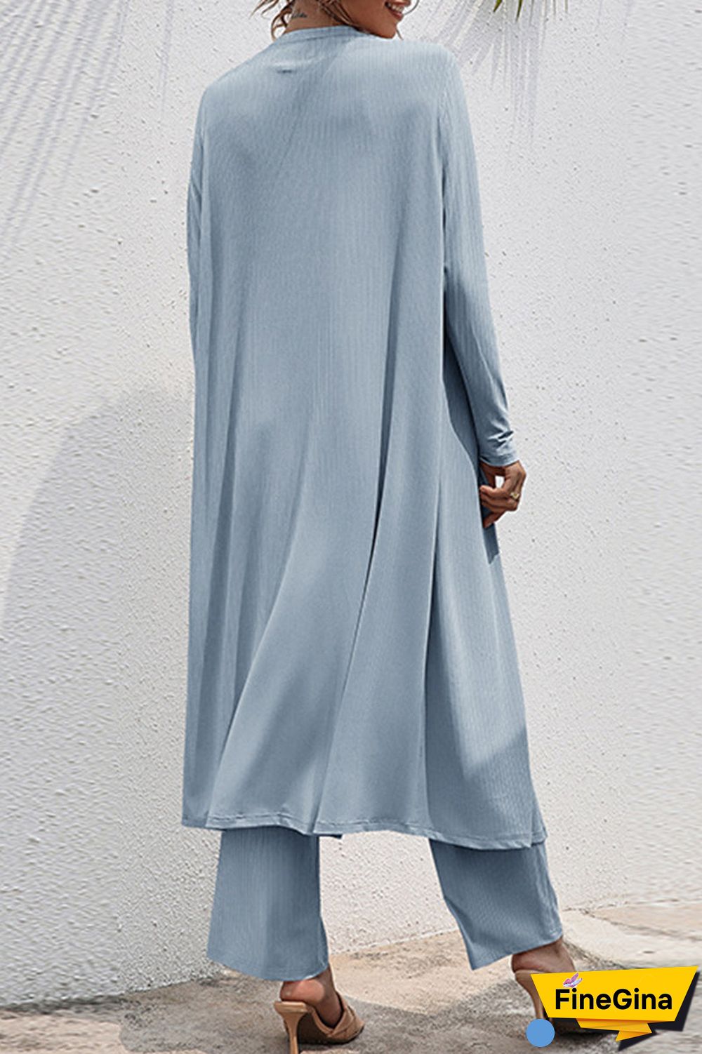 Casual Daily Solid Frenulum Cardigan Collar Long Sleeve Two Pieces