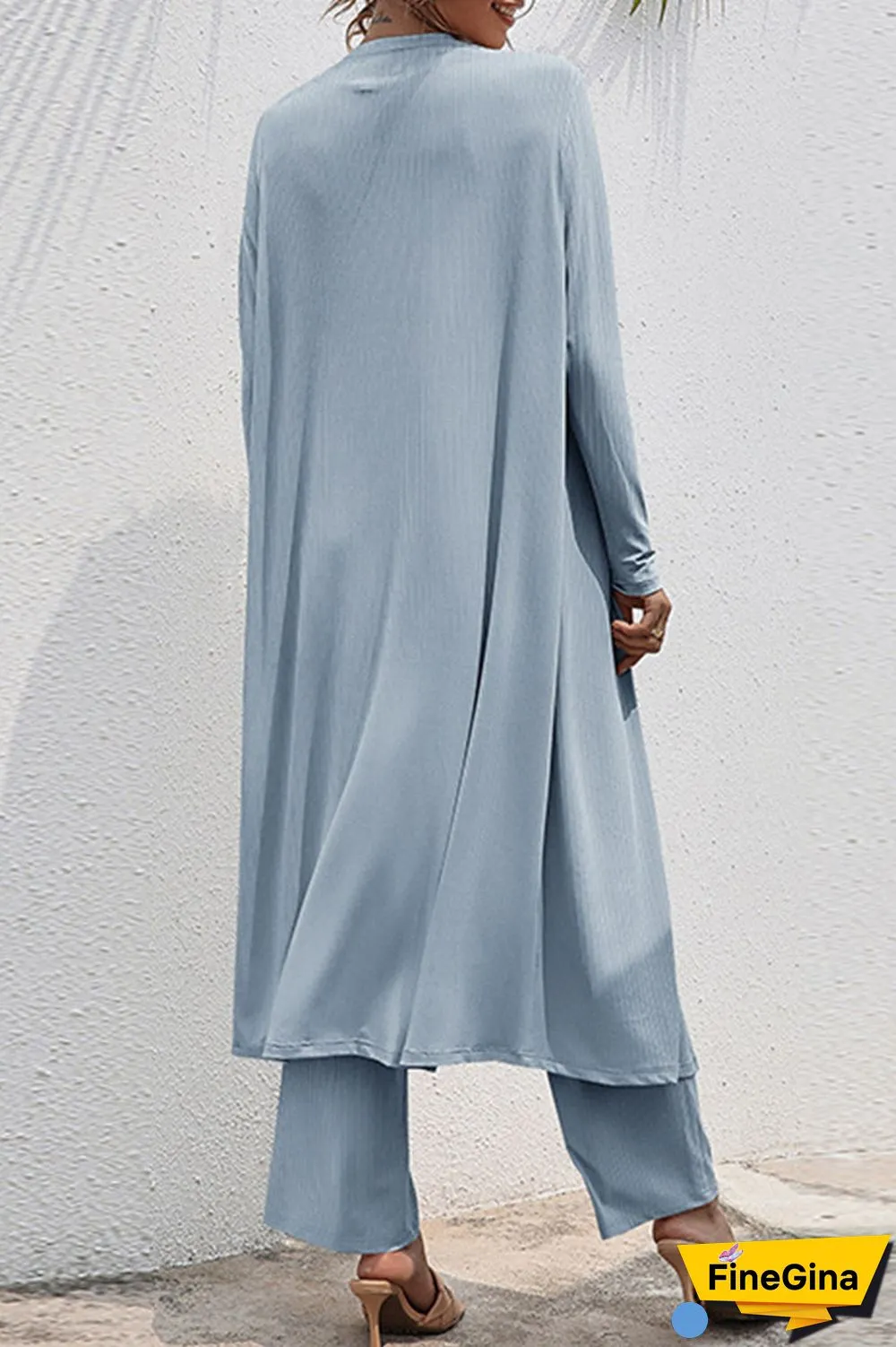 Casual Daily Solid Frenulum Cardigan Collar Long Sleeve Two Pieces