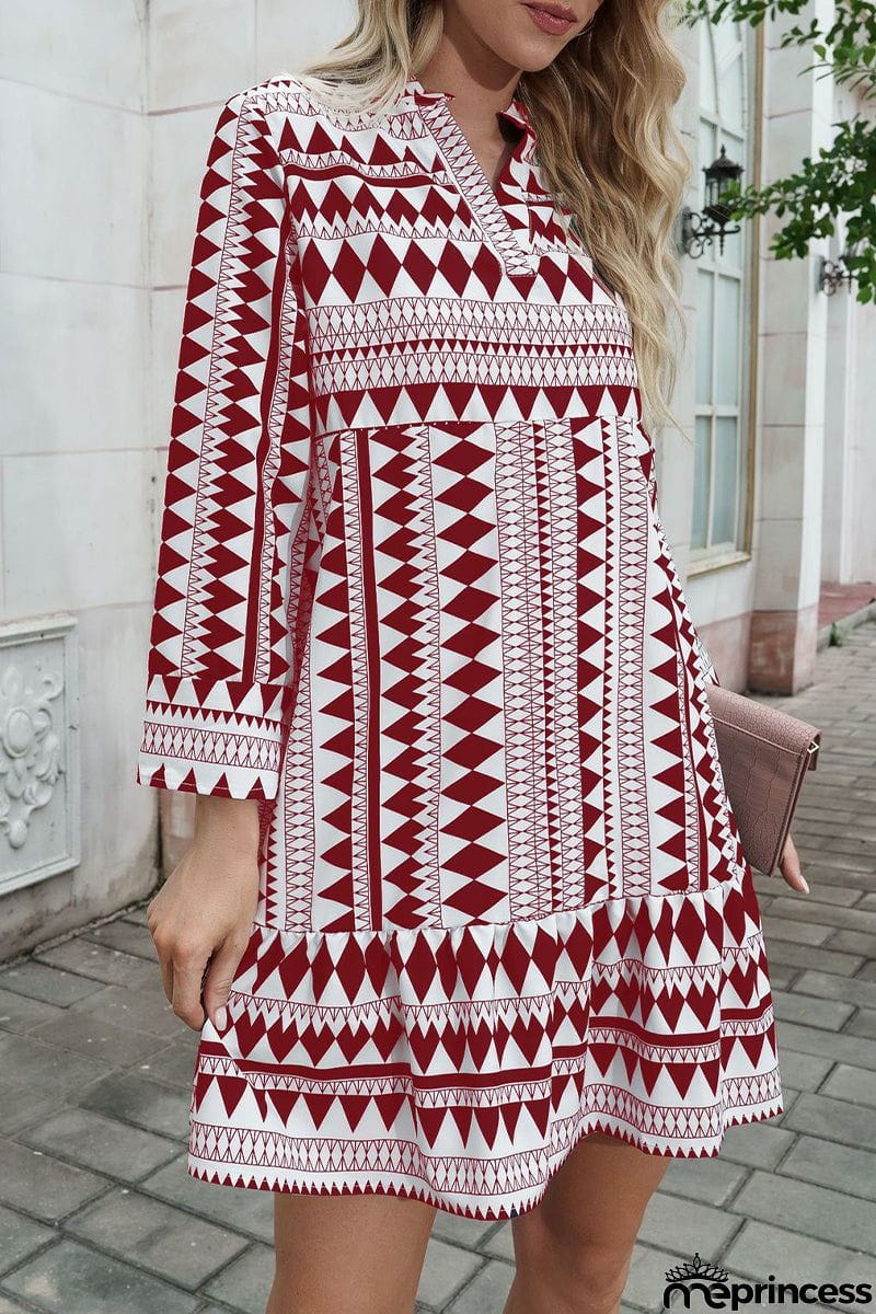 Elegant Geometric Patchwork Fold V Neck A Line Dresses(4 Colors)