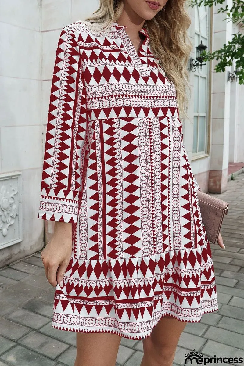 Elegant Geometric Patchwork Fold V Neck A Line Dresses(4 Colors)