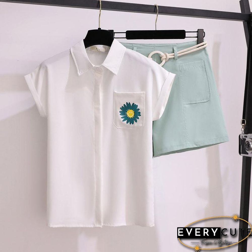 Sun Flower Blouse+Belt Shorts P15711