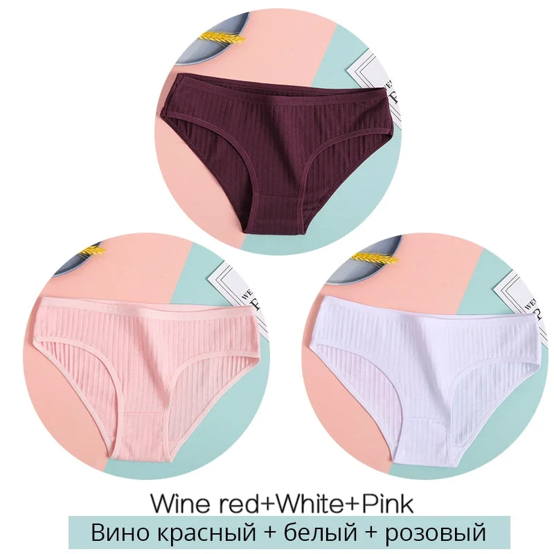 FINETOO 3Pcs/Set Cotton Panties for Women Sexy Low Rise Briefs Ladies M-XL Underpants Female Solid Color Lingerie Girl Intimates