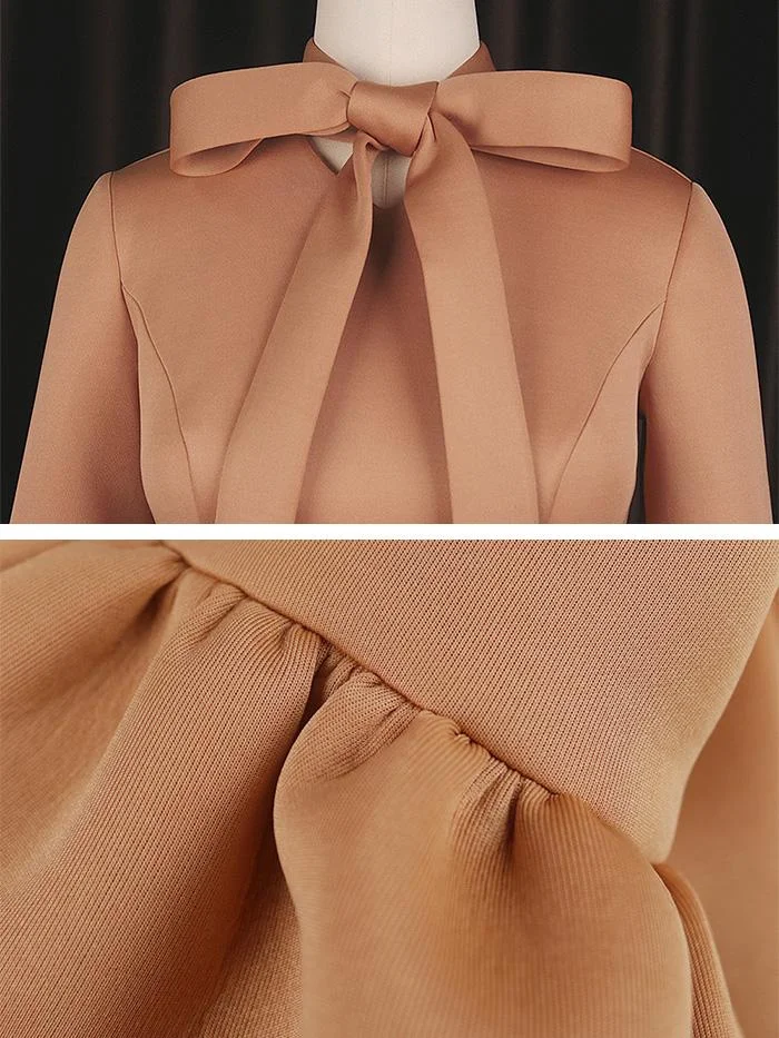 Lantern Sleeve High Waist Bow Bow Dress