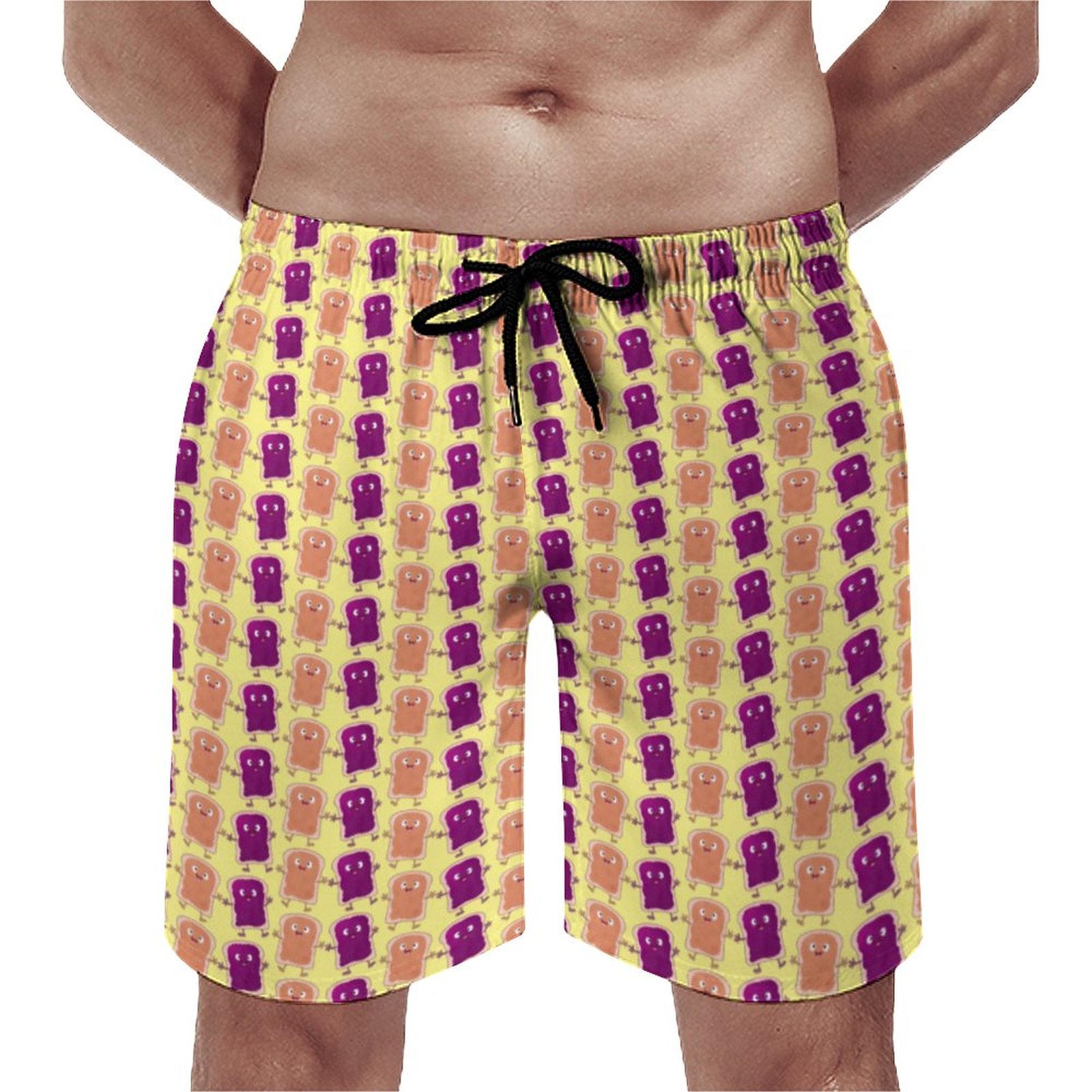 Cute Peanut Butter And Jelly Sandwich Cartoon Elegant Men's Swim Trunks Summer Board Shorts Quick Dry Beach Short with Pockets