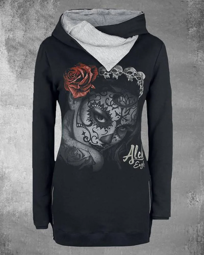 woman's casual long-sleeved hooded sweatshirt-111007