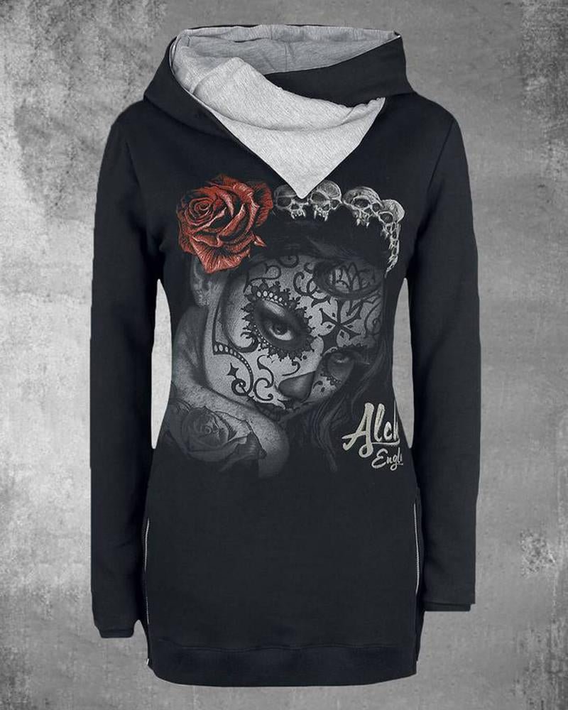 woman's casual long-sleeved hooded sweatshirt-111007