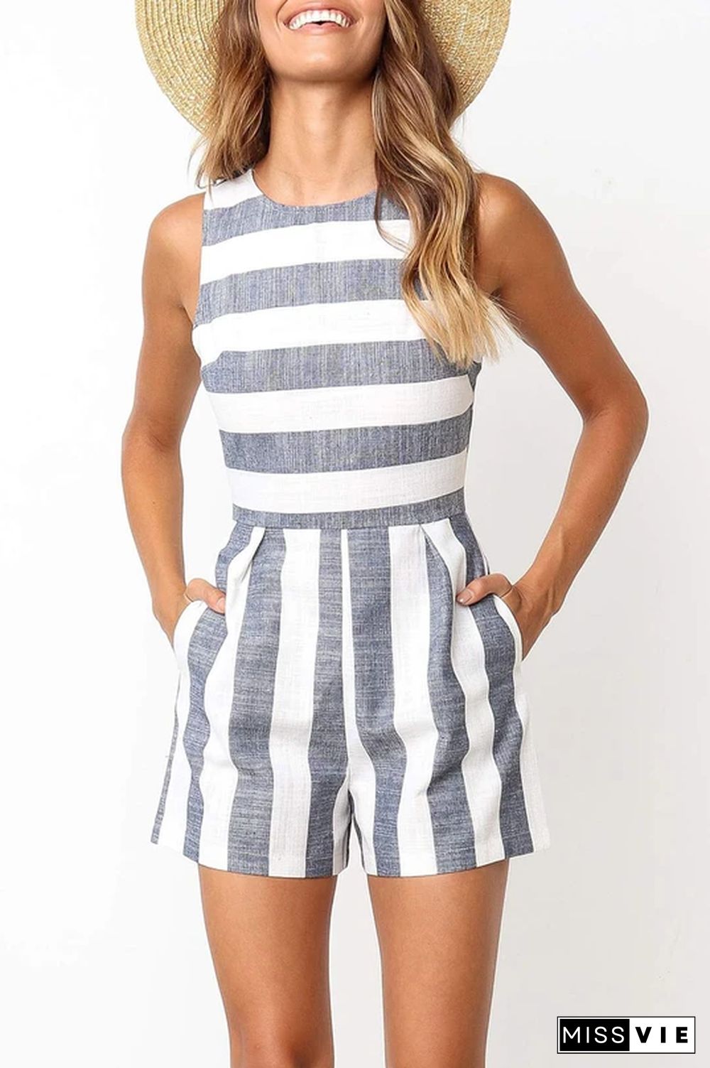 Wide Striped Pocket Romper