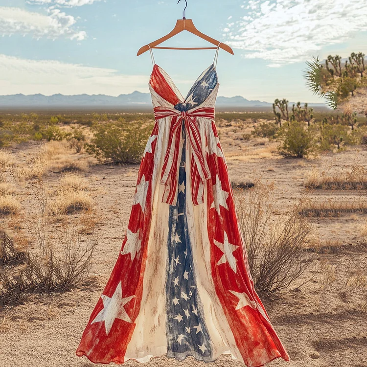 VChics Women's Vintage Independence Day Flag Check Dress