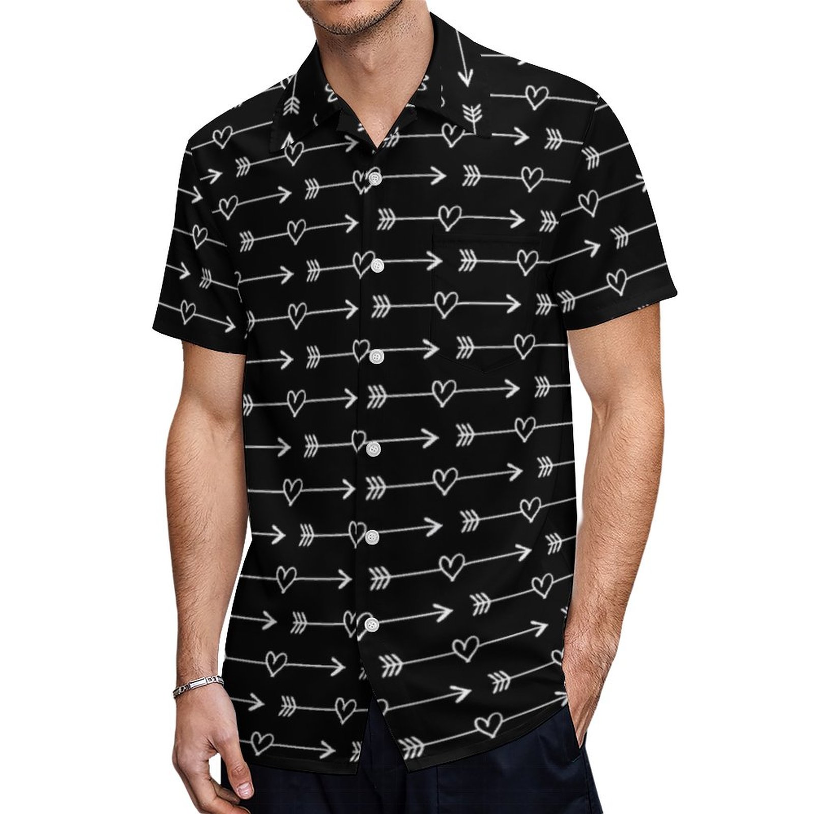 Cute Bride Tribe Arrow Heart Pattern Bridal Party Hawaiian Shirt Mens Button Down Tropical Hawaii Beach Shirts