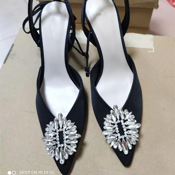 African Shoes High Heels Stiletto 2021 Navy Blue Pumps Sandals Ladies Pointed Wedge Lace-Up Shallow Mouth Roman Crystal Straps F