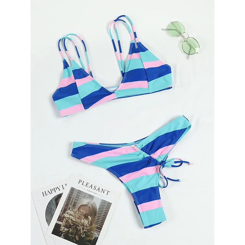 2022 Bikinis Micro Thong Bandage Adjustable Swimsuti Sexy Swimwear Women Summer Bikini Set Floral Print Biquini Beach Wear