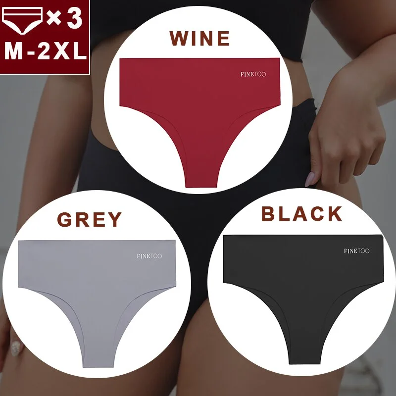 FINETOO 3PCS/Set Women Seamless Underwear Panties Ice Silk Lingerie Female Briefs Plus Size M-2XL Sexy Girls Breathable Pantys