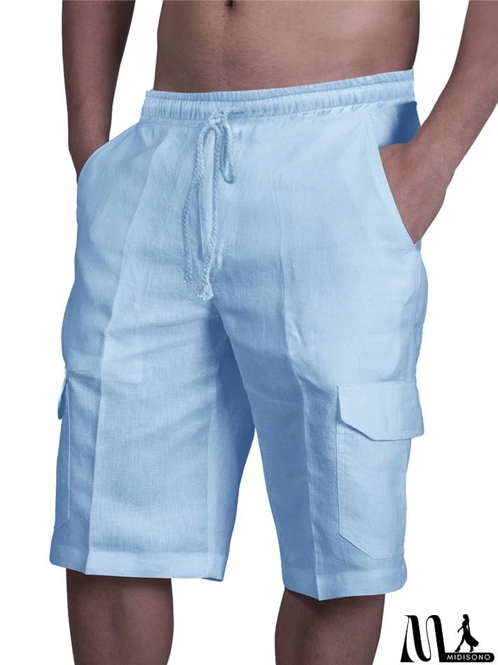 MidiSono - Drawstring Solid Color Shorts With Pockets