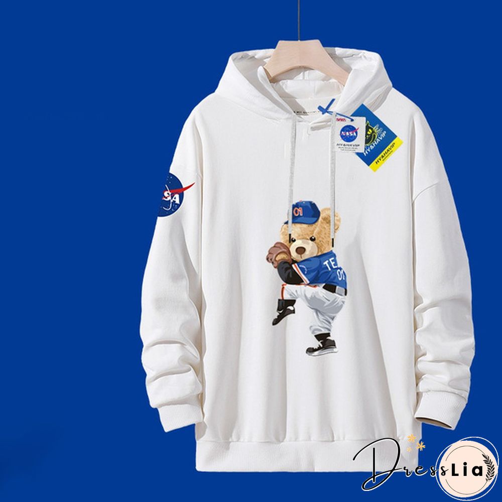 Unisex Hooded Sweater Bear Baseball Long-Sleeved Tops Nasa Tide Brand Pullovers Sweatshirts