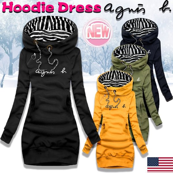 Trending Brand Printed Autumn And Winter Women Fashion Long Hoodie Slim Fit Dress Hoodie Dress Women Long Sleeve Sweater Dress - BlackFridayBuys
