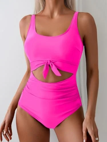 Women's One Piece Tummy Control Cut Out Tie Knot Swimsuit