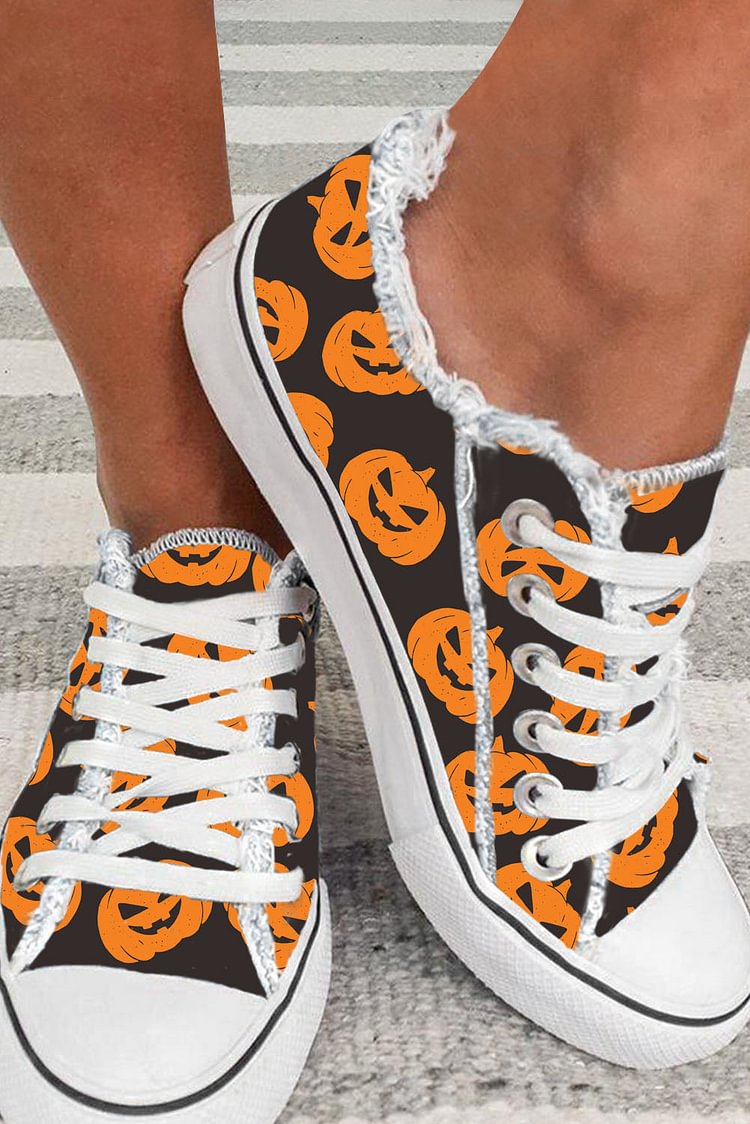 ORANGE PUMKIN PRINT CANVAS SHOES