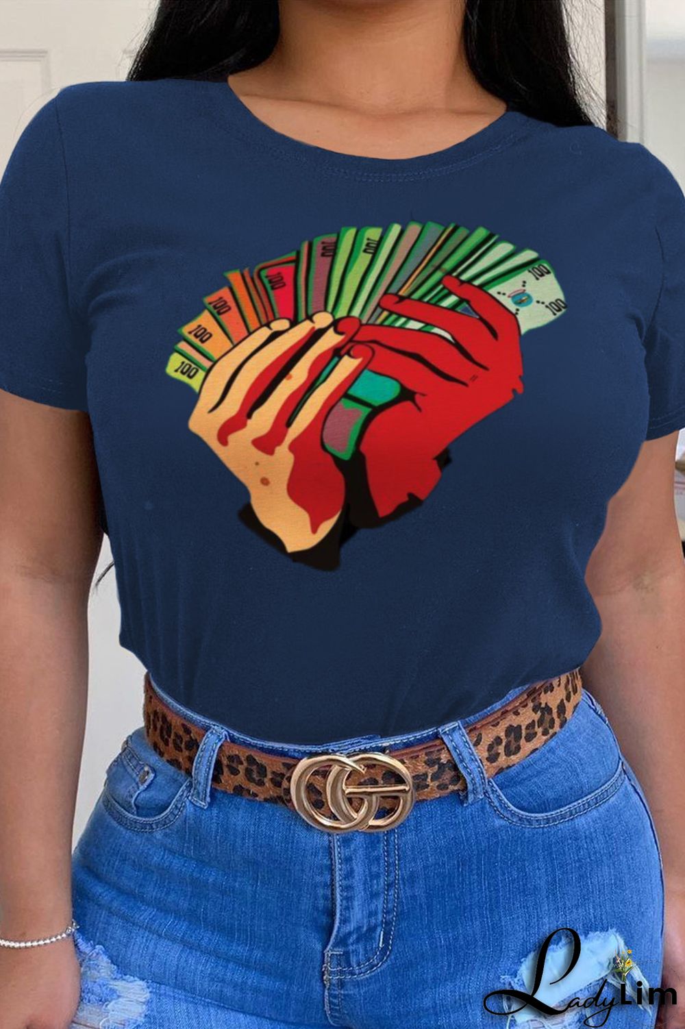 Grey Fashion Street Print Split Joint O Neck T-Shirts