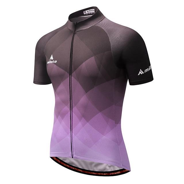 Men's Short Sleeve Cycling Jersey Purple Yellow Red Gradient Bike Quick Dry Sports Gradient Mountain Bike MTB Road Bike Cycling Clothing Apparel / Stretchy - VSMEE