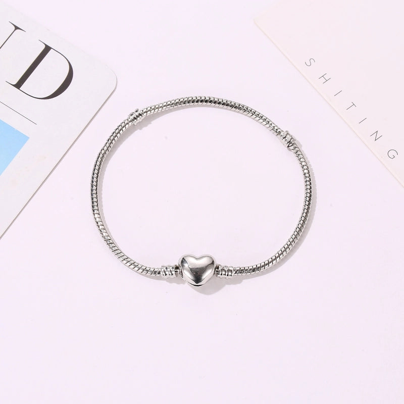 3MM Panjia Bracelet Heart Buckle Basic Chain Snake Bone Chain Silver Plated Diy Women’s Bracelet Jewelry
